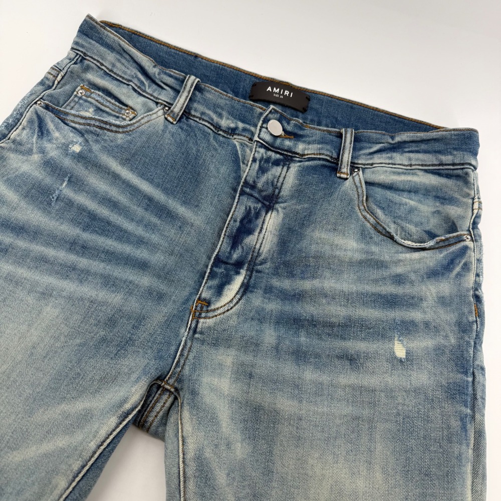 Amiri Skinny Jeans Men 36 Light Wash Blue Distressed Made in USA Stretch Denim